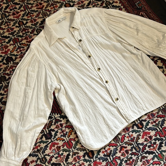 Zara Cream Color Long Linen Shirt Button Down - Picture 9 of 9